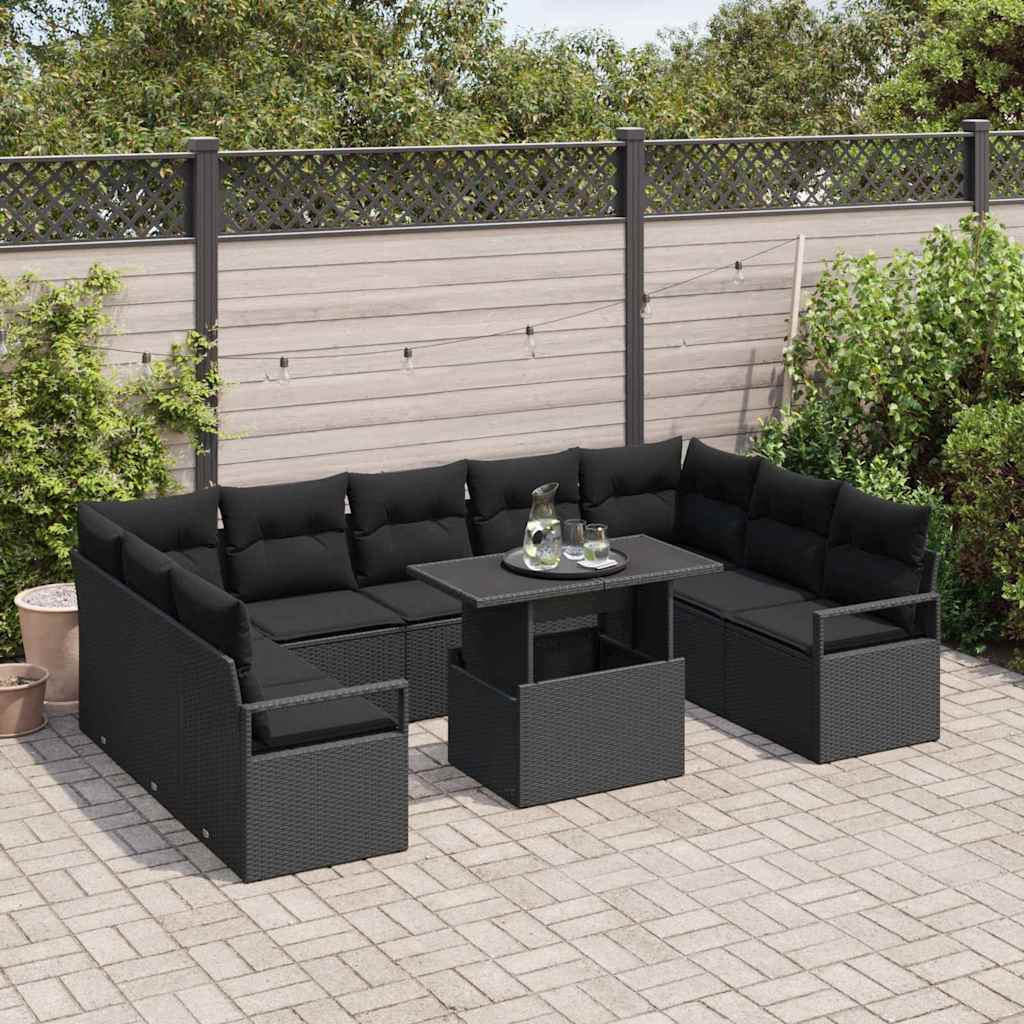 Set Divano da Giardino 10 pcs Nero Poly Rattan - homemem39