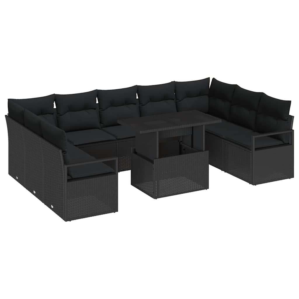 Set Divano da Giardino 10 pcs Nero Poly Rattan - homemem39