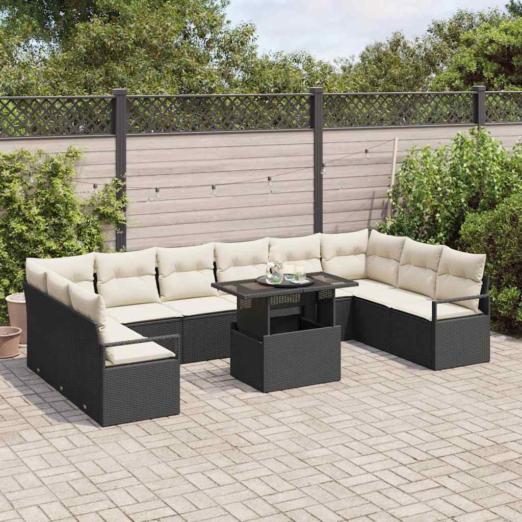 Set Divano da Giardino 11 pcs Nero Poly Rattan - homemem39