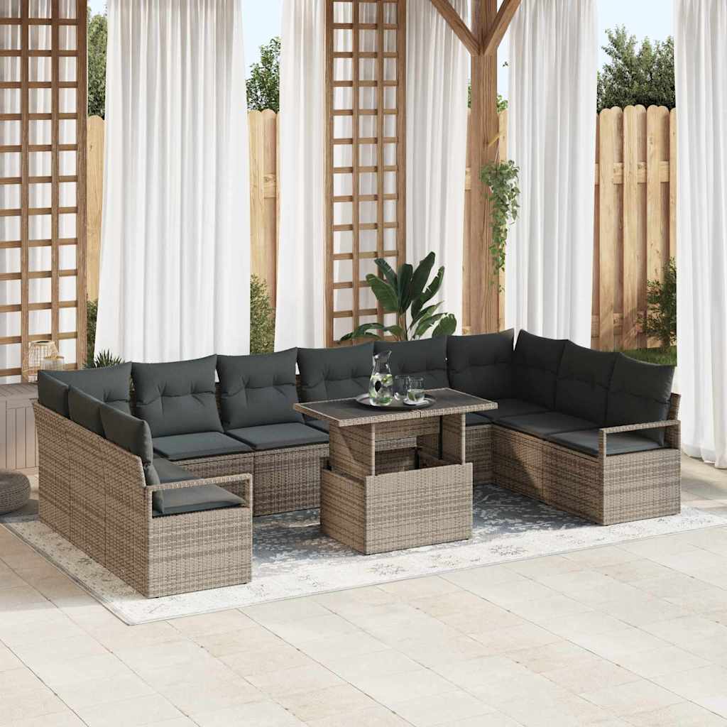 Set Divano da Giardino 11 pcs Grigio Poly Rattan - homemem39