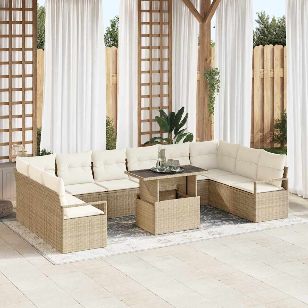 Set Divano da Giardino con cuscino 11 pcs Beige polyrattan | homemem39