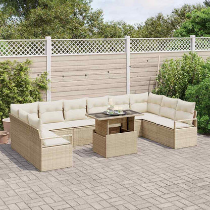 Set Divano da Giardino con cuscino 11 pcs Beige polyrattan | homemem39