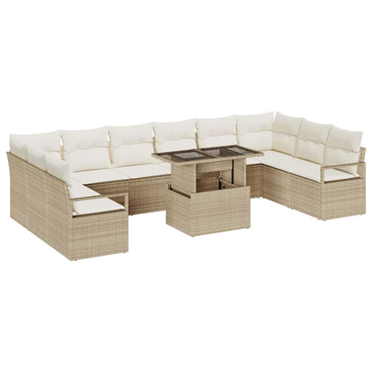 Set Divano da Giardino con cuscino 11 pcs Beige polyrattan | homemem39