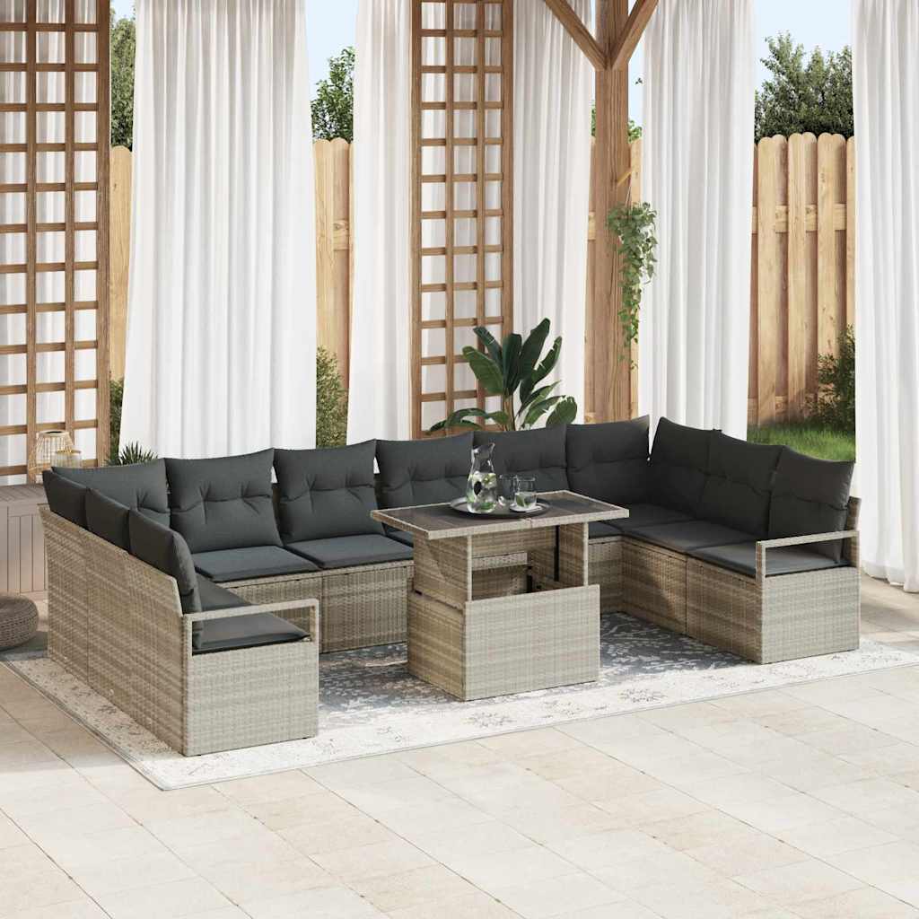 Set Divano da Giardino 11 pcs Grigio chiaro Poly Rattan - homemem39