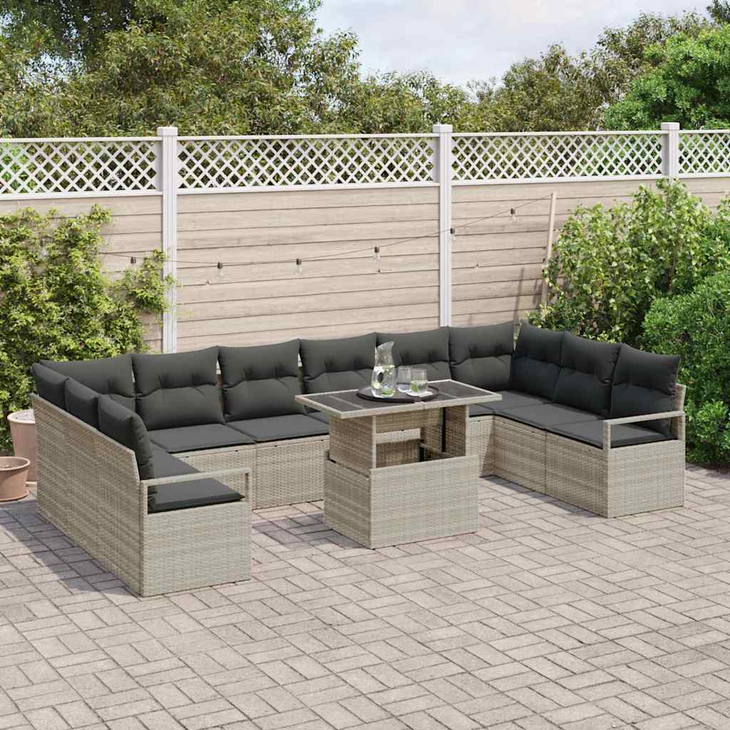 Set Divano da Giardino 11 pcs Grigio chiaro Poly Rattan - homemem39