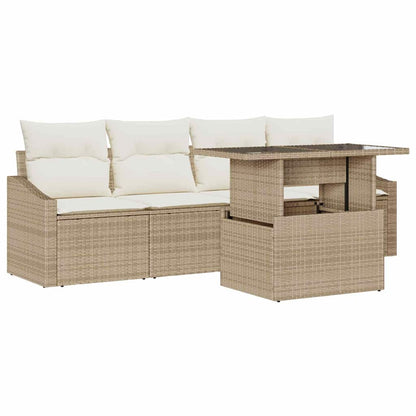 Set Divano da Giardino 5 pcs Beige Poly Rattan - homemem39
