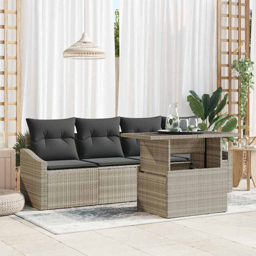 Set Divano da Giardino 5 pcs Grigio chiaro Poly Rattan - homemem39