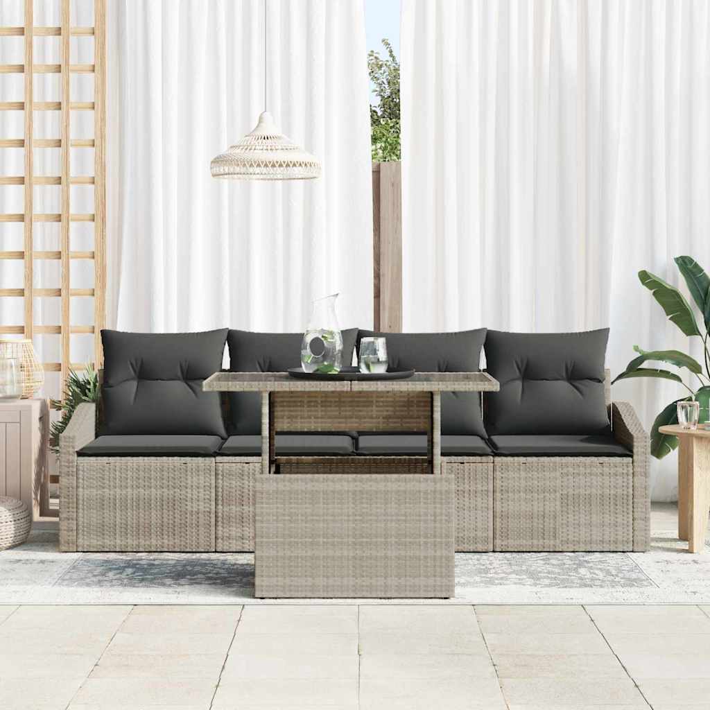 Set Divano da Giardino 5 pcs Grigio chiaro Poly Rattan - homemem39