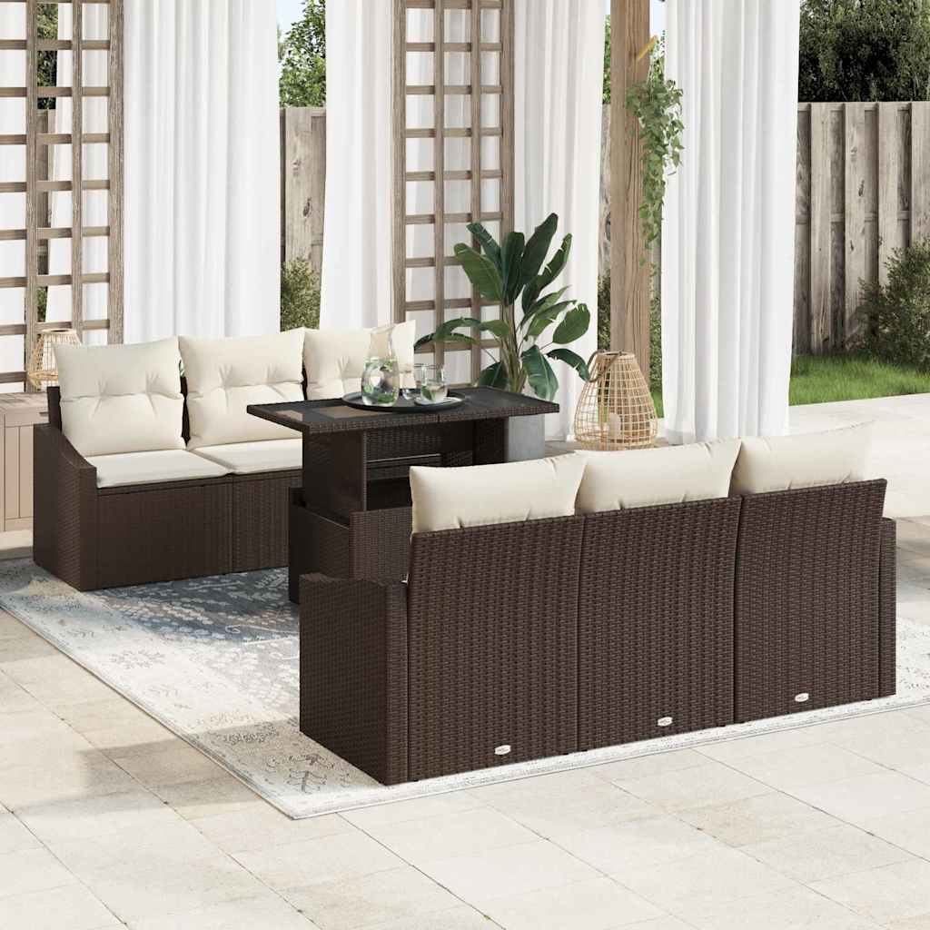 Set Divano da Giardino 7 pcs Marrone Poly Rattan - homemem39