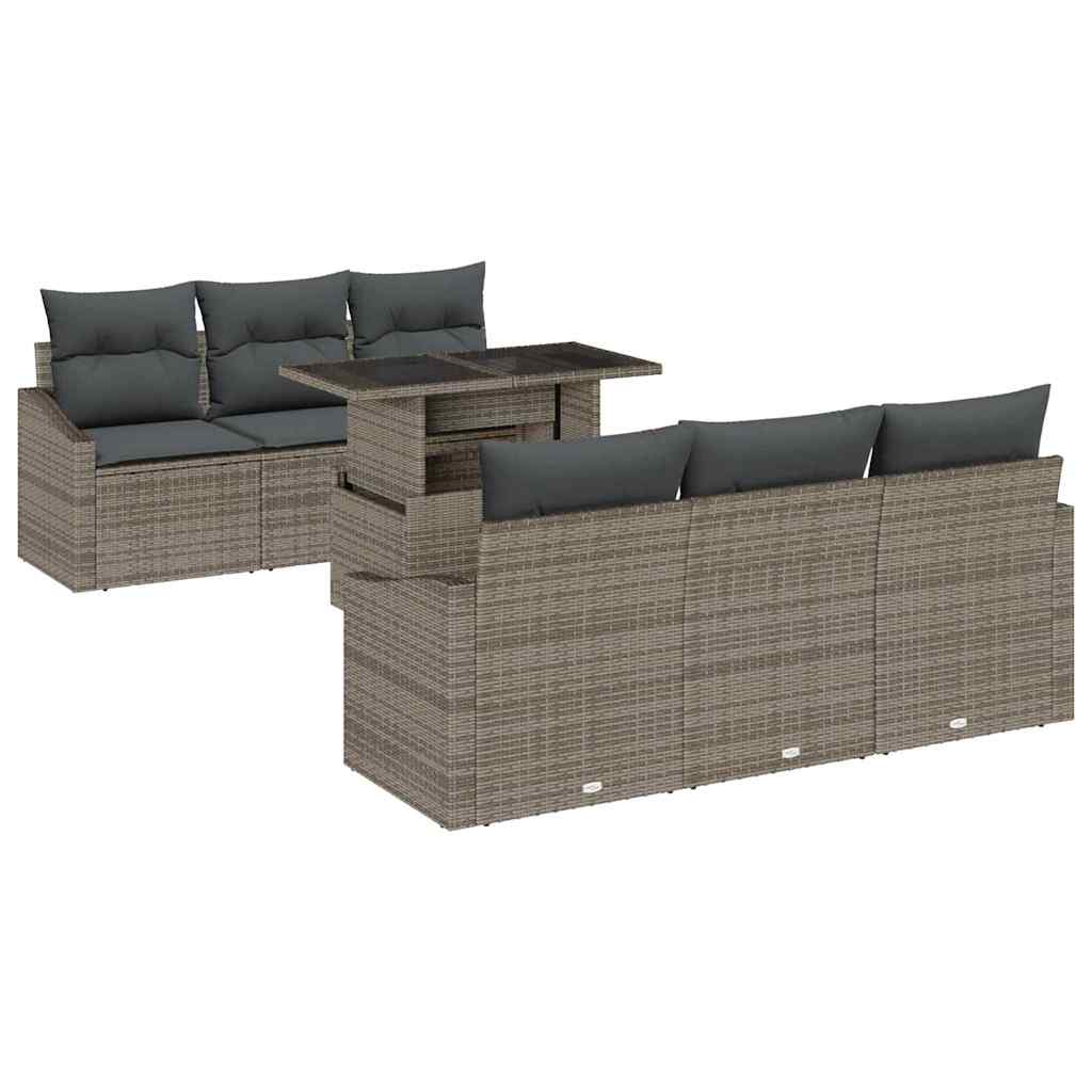 Set Divano da Giardino 7 pcs Grigio Poly Rattan - homemem39