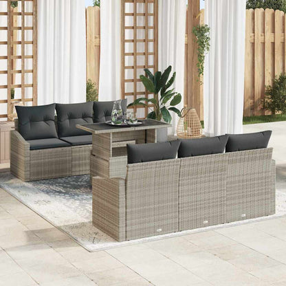 Set Divano da Giardino 7 pcs Grigio chiaro Poly Rattan - homemem39