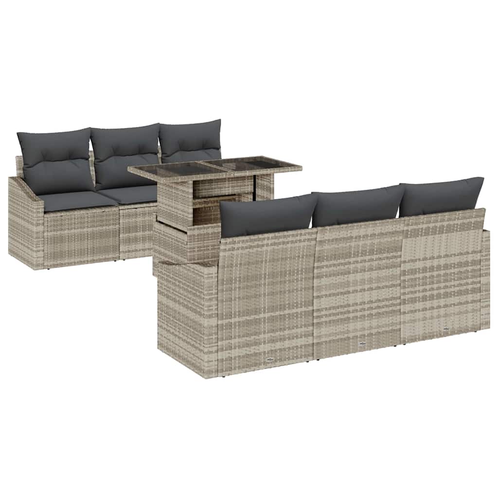 Set Divano da Giardino 7 pcs Grigio chiaro Poly Rattan - homemem39