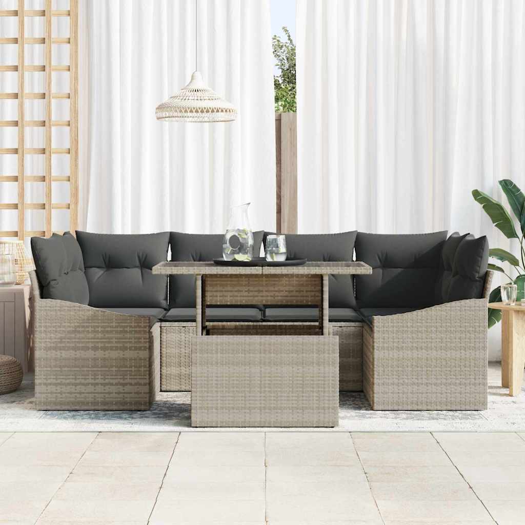 Set Divano da Giardino 7 pcs Grigio chiaro Poly Rattan - homemem39