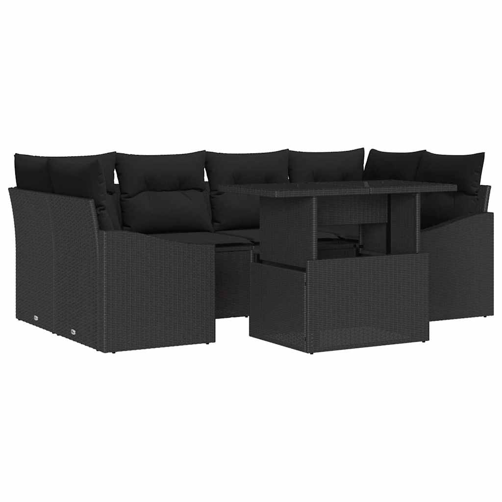 Set Divano da Giardino con archiviazione 7 pcs Nero Poly Rattan - homemem39