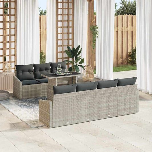 Set Divano da Giardino 8 pcs Grigio chiaro Poly Rattan - homemem39
