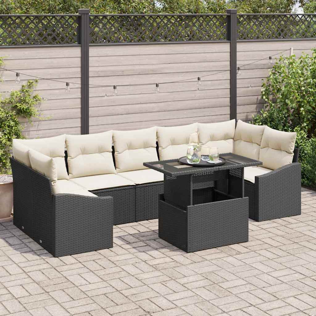 Set Divano da Giardino con archiviazione 8 pcs Nero Poly Rattan - homemem39