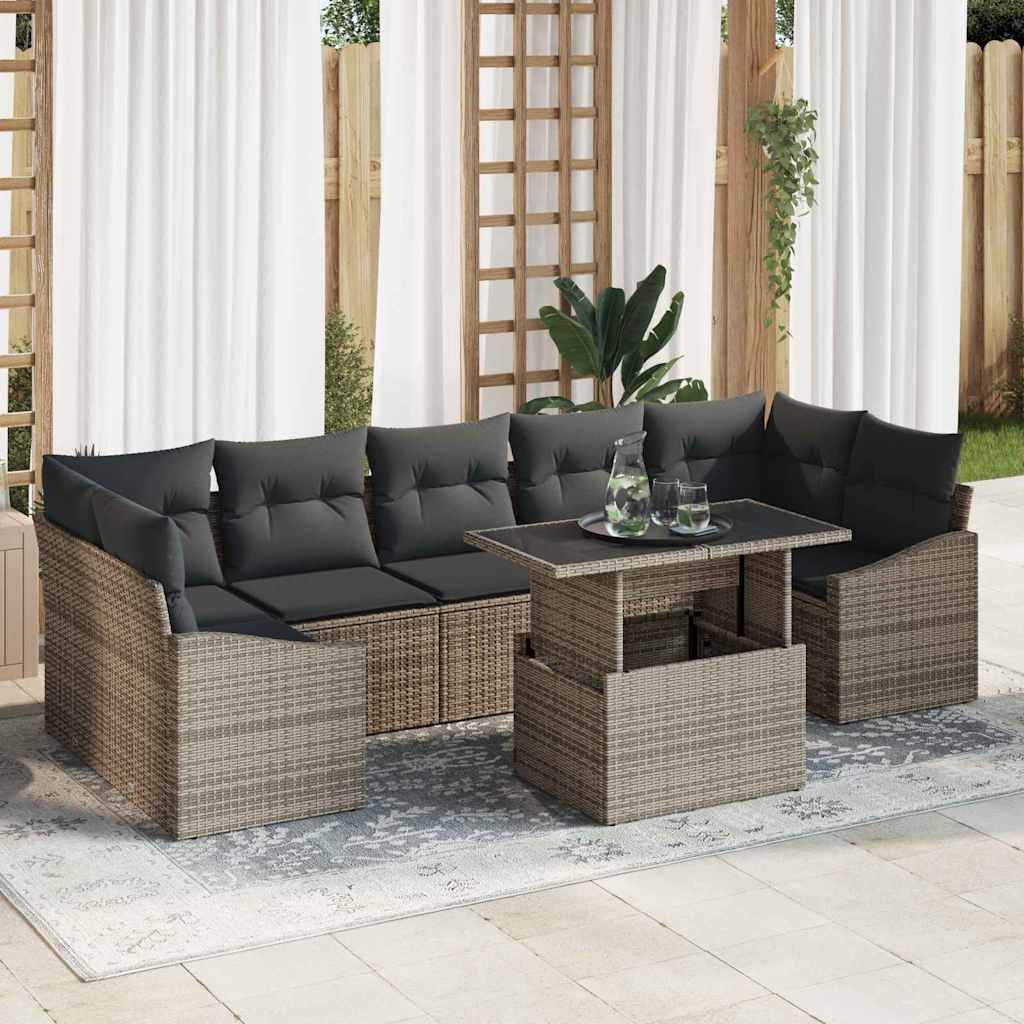 Set Divano da Giardino 8 pcs Grigio Poly Rattan - homemem39