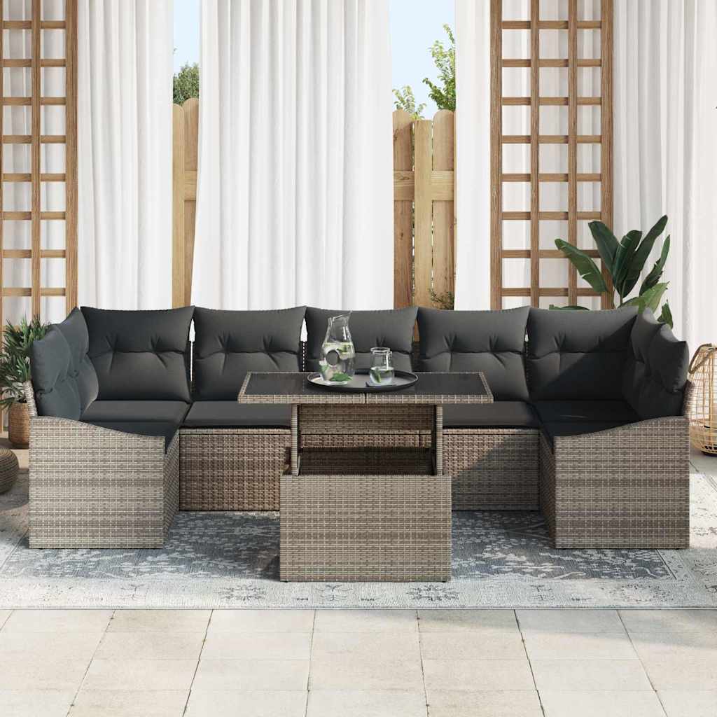 Set Divano da Giardino 8 pcs Grigio Poly Rattan - homemem39