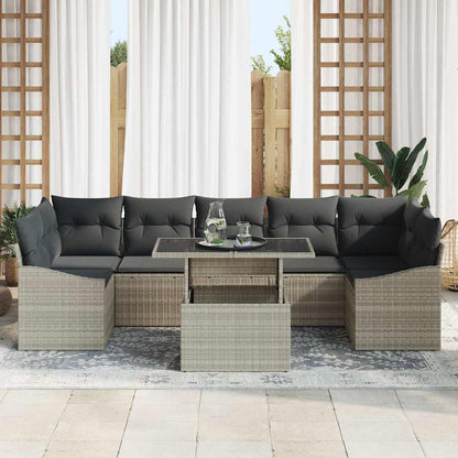 Set Divano da Giardino 8 pcs Grigio chiaro Poly Rattan - homemem39