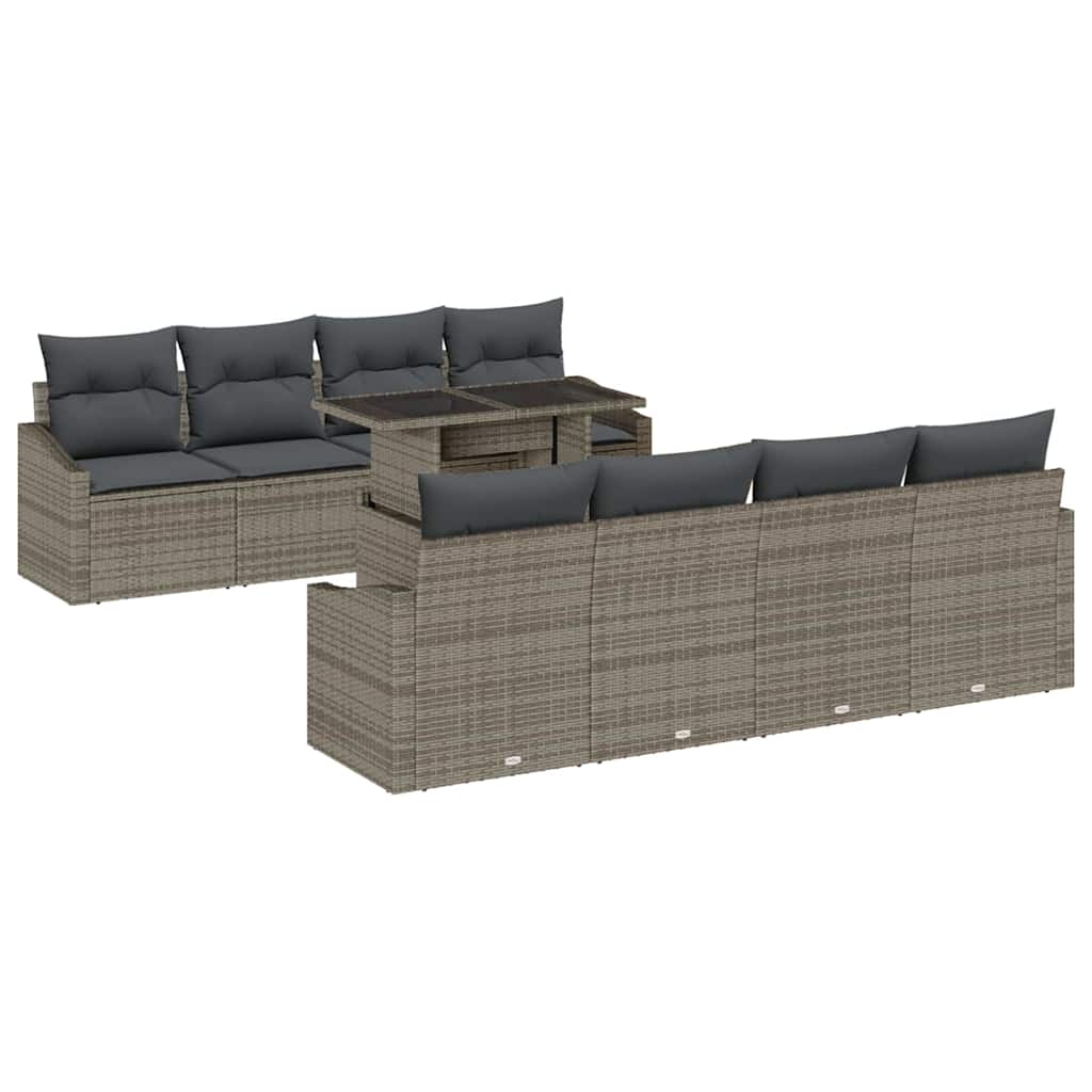 Set Divano da Giardino 9 pcs Grigio Poly Rattan - homemem39