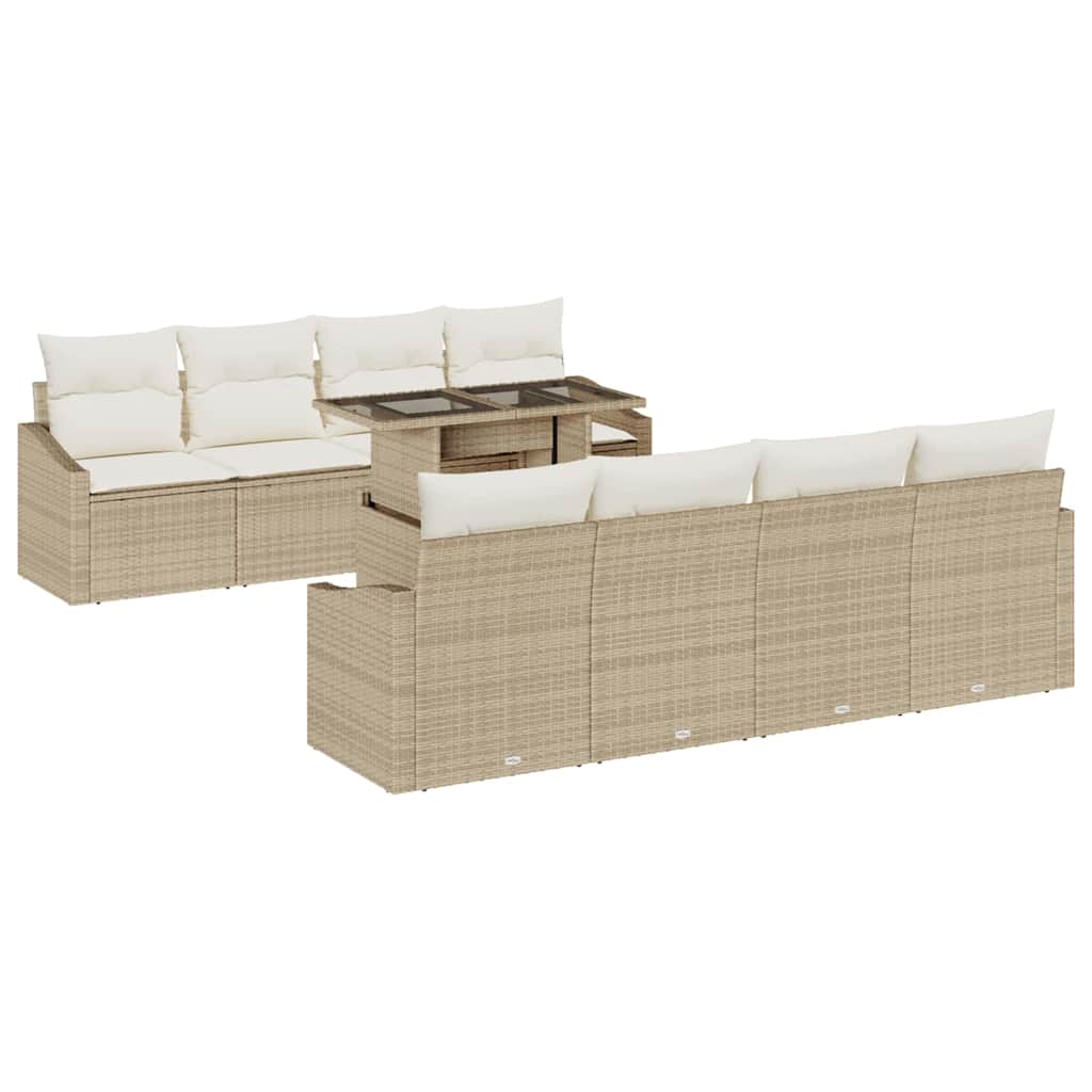 Set Divano da Giardino 9 pcs Beige Poly Rattan - homemem39