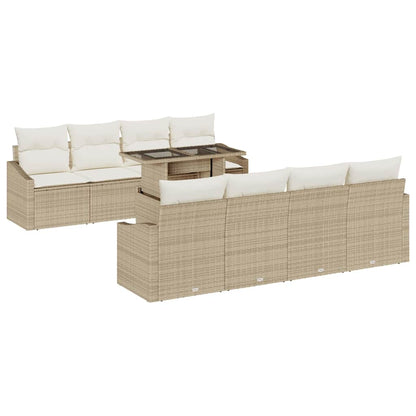 Set Divano da Giardino 9 pcs Beige Poly Rattan - homemem39