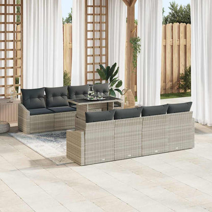 Set Divano da Giardino 9 pcs Grigio chiaro Poly Rattan - homemem39