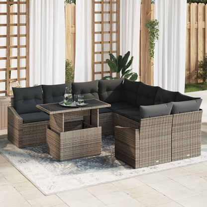 Set Divano da Giardino 9 pcs Grigio Poly Rattan - homemem39