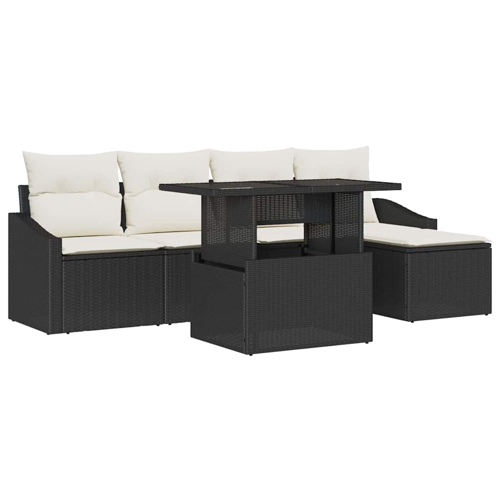 Set Divano da Giardino 6 pcs Nero e Crema polyrattan | homemem39