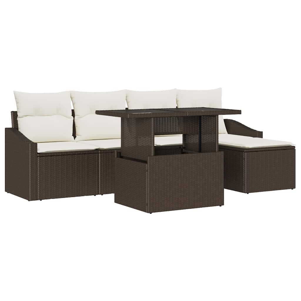 Set Divano da Giardino 6 pcs Marrone e Crema polyrattan | homemem39