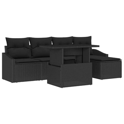 Set Divano da Giardino con cuscino 6 pcs Nero polyrattan | homemem39