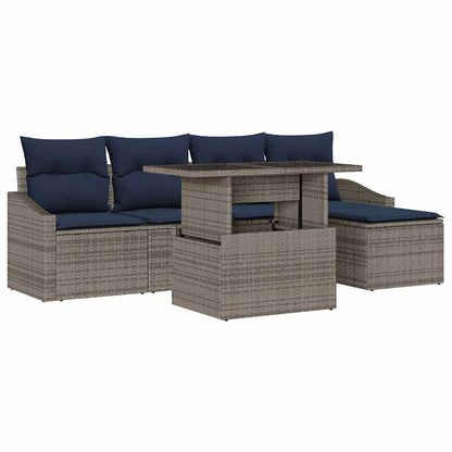 Set Divano da Giardino con cuscino 6 pcs Grigio e Blu Navy | homemem39