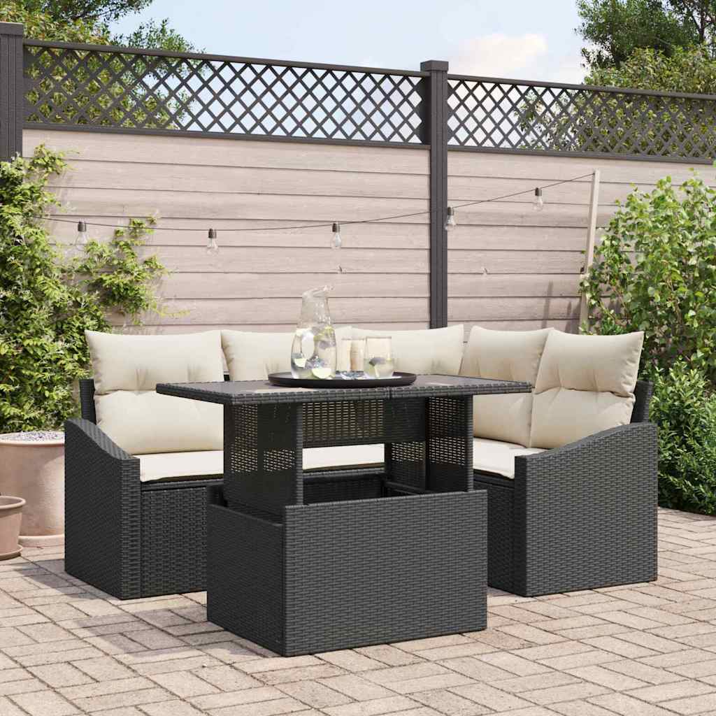 Set Divano da Giardino con cuscino 5 pcs Nero e Crema | homemem39