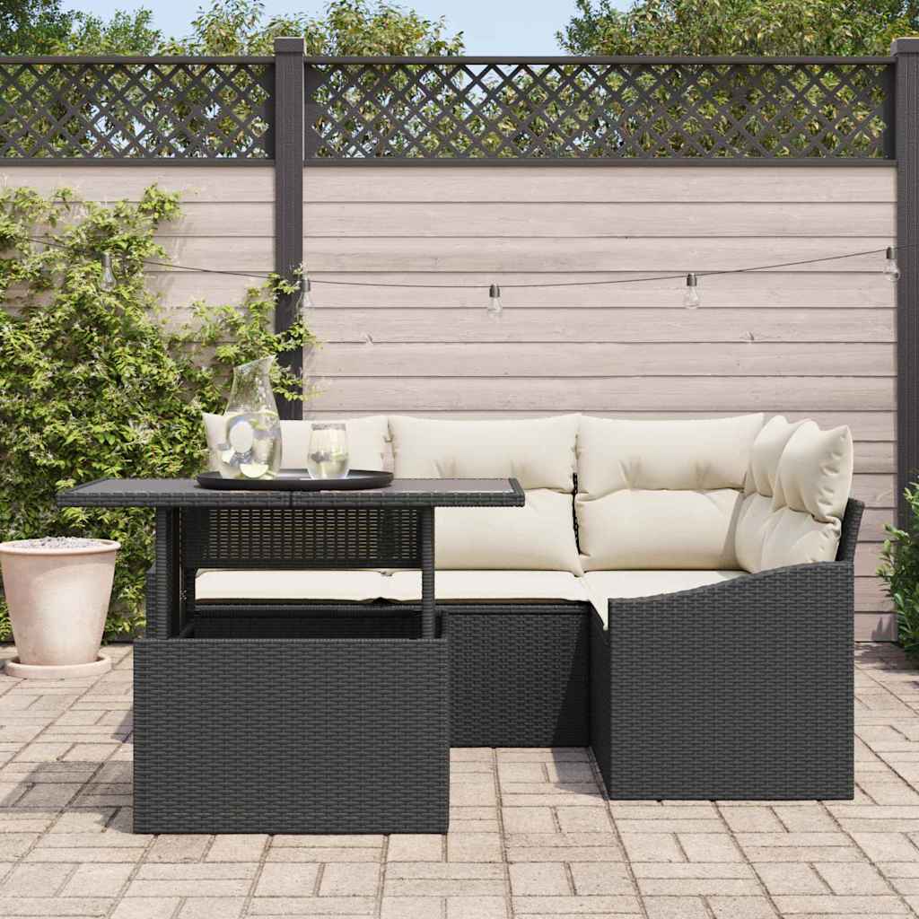 Set Divano da Giardino con cuscino 5 pcs Nero e Crema | homemem39