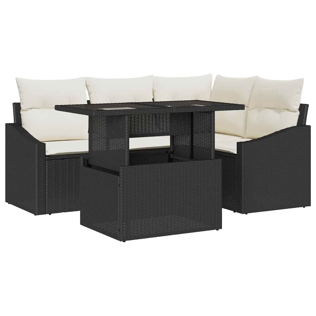 Set Divano da Giardino con cuscino 5 pcs Nero e Crema | homemem39