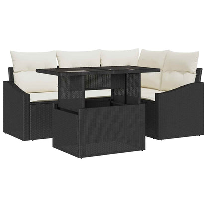 Set Divano da Giardino con cuscino 5 pcs Nero e Crema | homemem39
