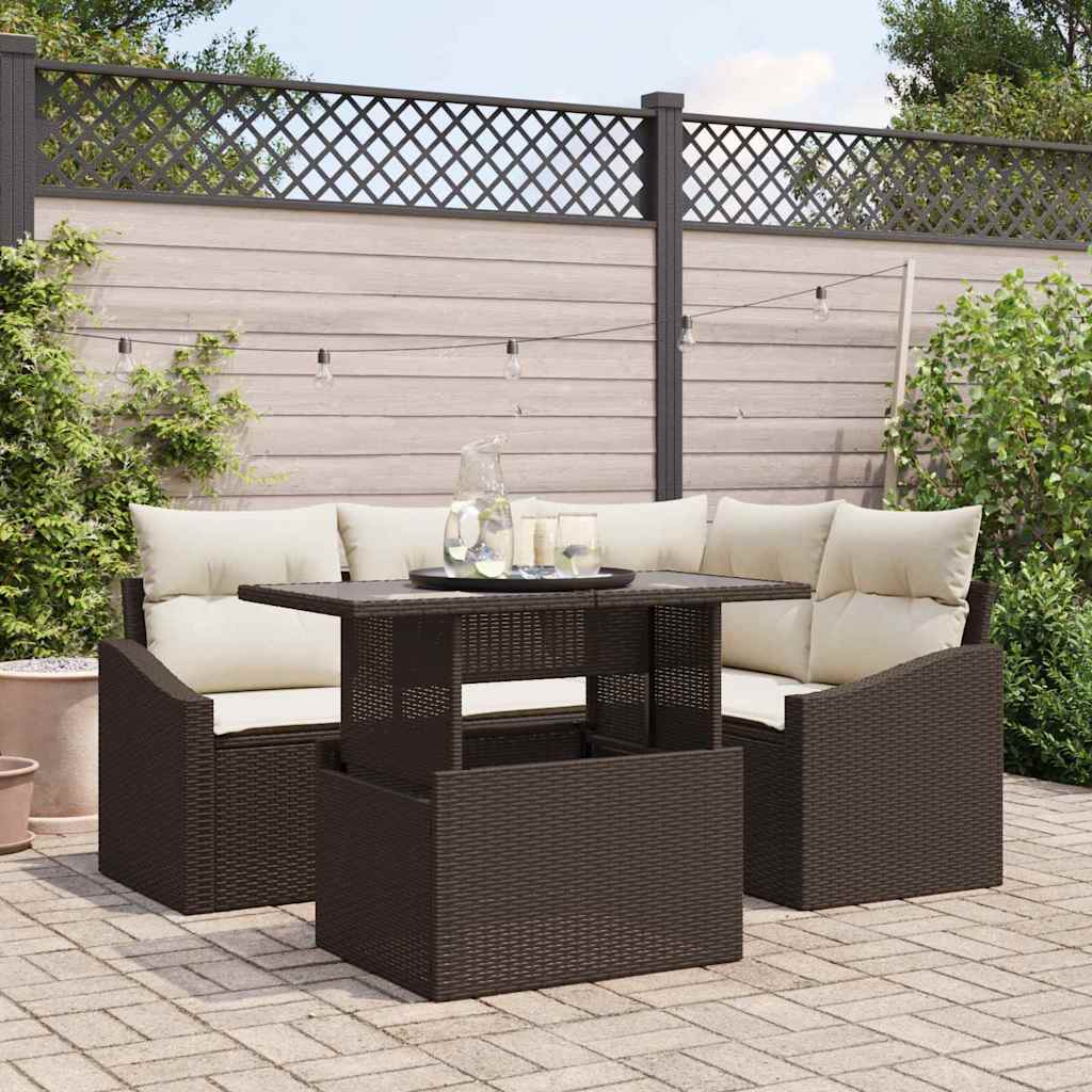 Set Divano da Giardino con cuscino 5 pcs Marrone e Crema