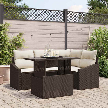 Set Divano da Giardino con cuscino 5 pcs Marrone e Crema