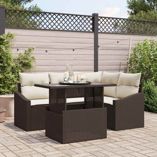 Set Divano da Giardino con cuscino 5 pcs Marrone e Crema