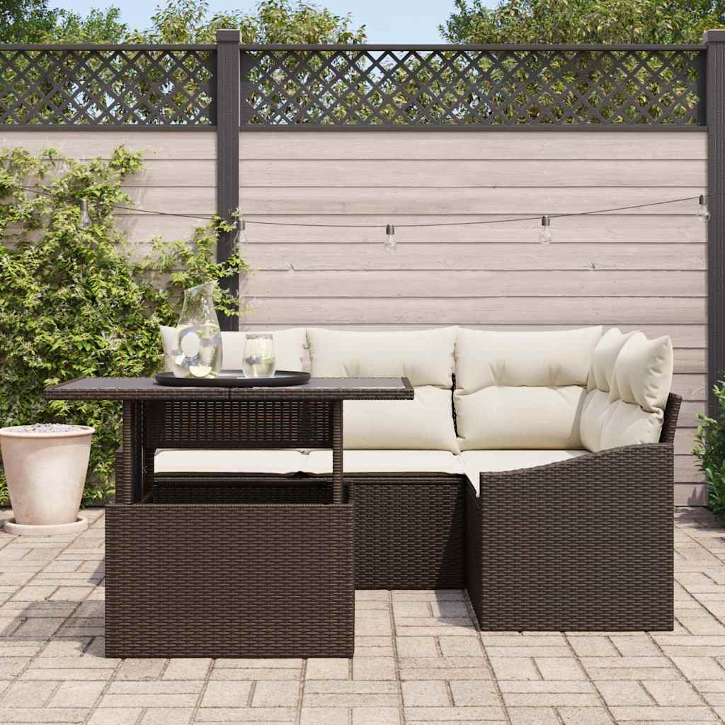 Set Divano da Giardino con cuscino 5 pcs Marrone e Crema | homemem39