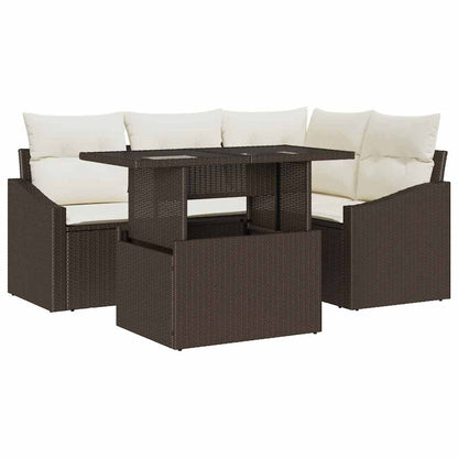 Set Divano da Giardino con cuscino 5 pcs Marrone e Crema | homemem39