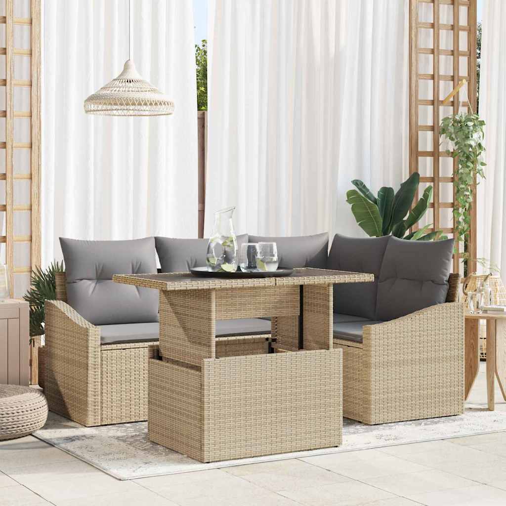 Set Divano da Giardino con cuscino 5 pcs Beige e Grigio Chiaro | homemem39