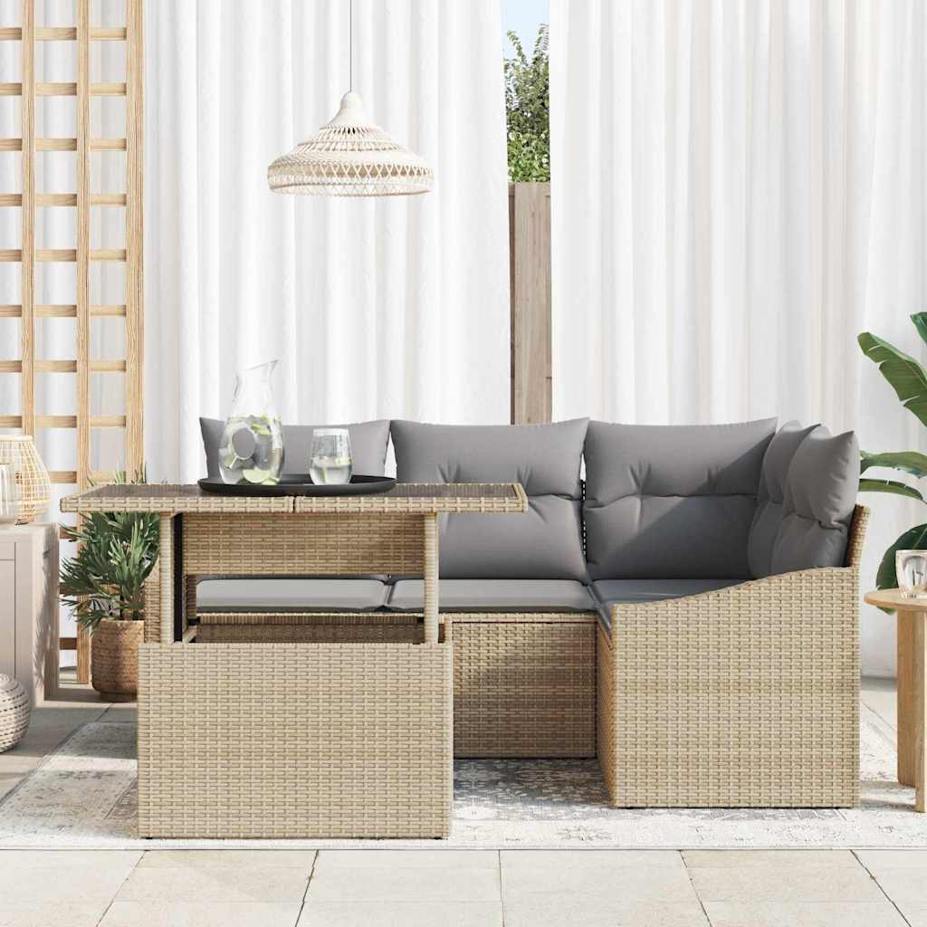 Set Divano da Giardino con cuscino 5 pcs Beige e Grigio Chiaro | homemem39