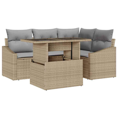 Set Divano da Giardino con cuscino 5 pcs Beige e Grigio Chiaro | homemem39