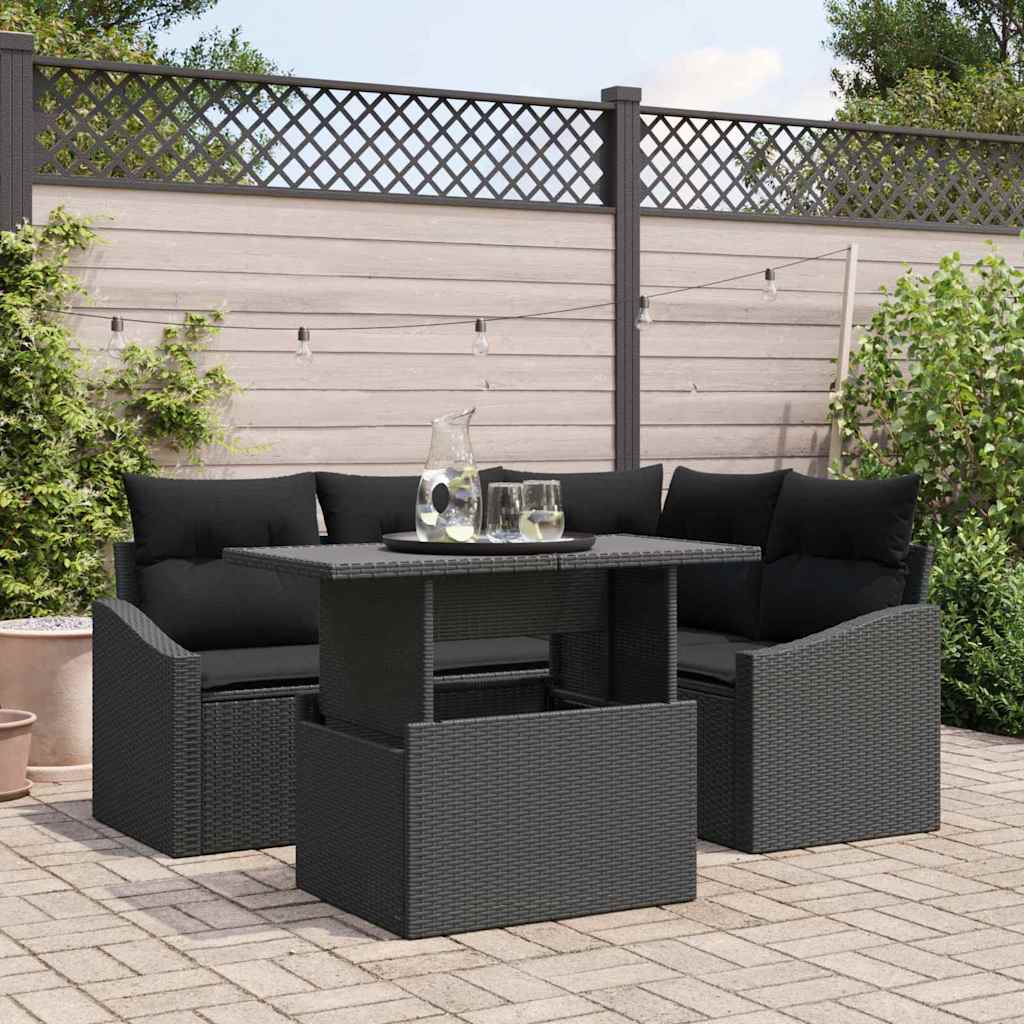 Set Divano da Giardino con cuscino con archiviazione 5 pcs Nero | homemem39