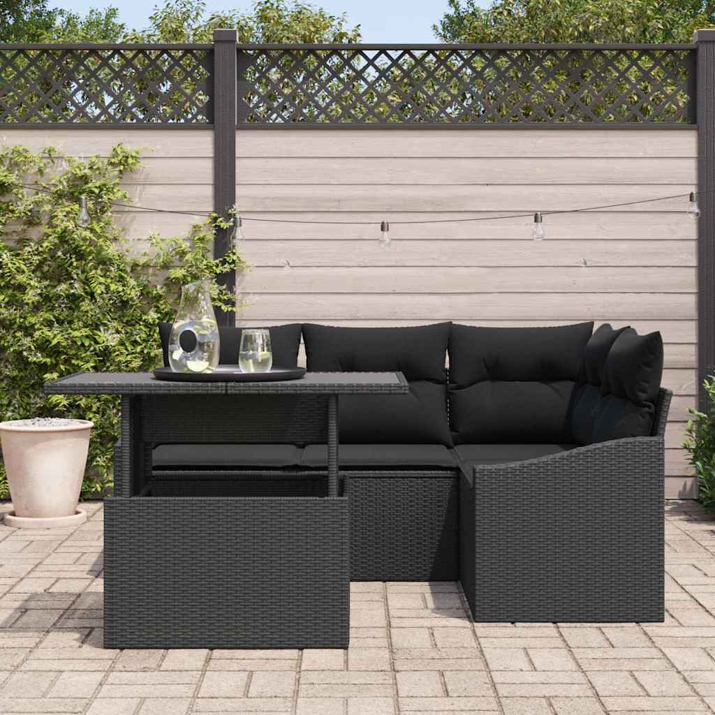 Set Divano da Giardino con cuscino con archiviazione 5 pcs Nero | homemem39