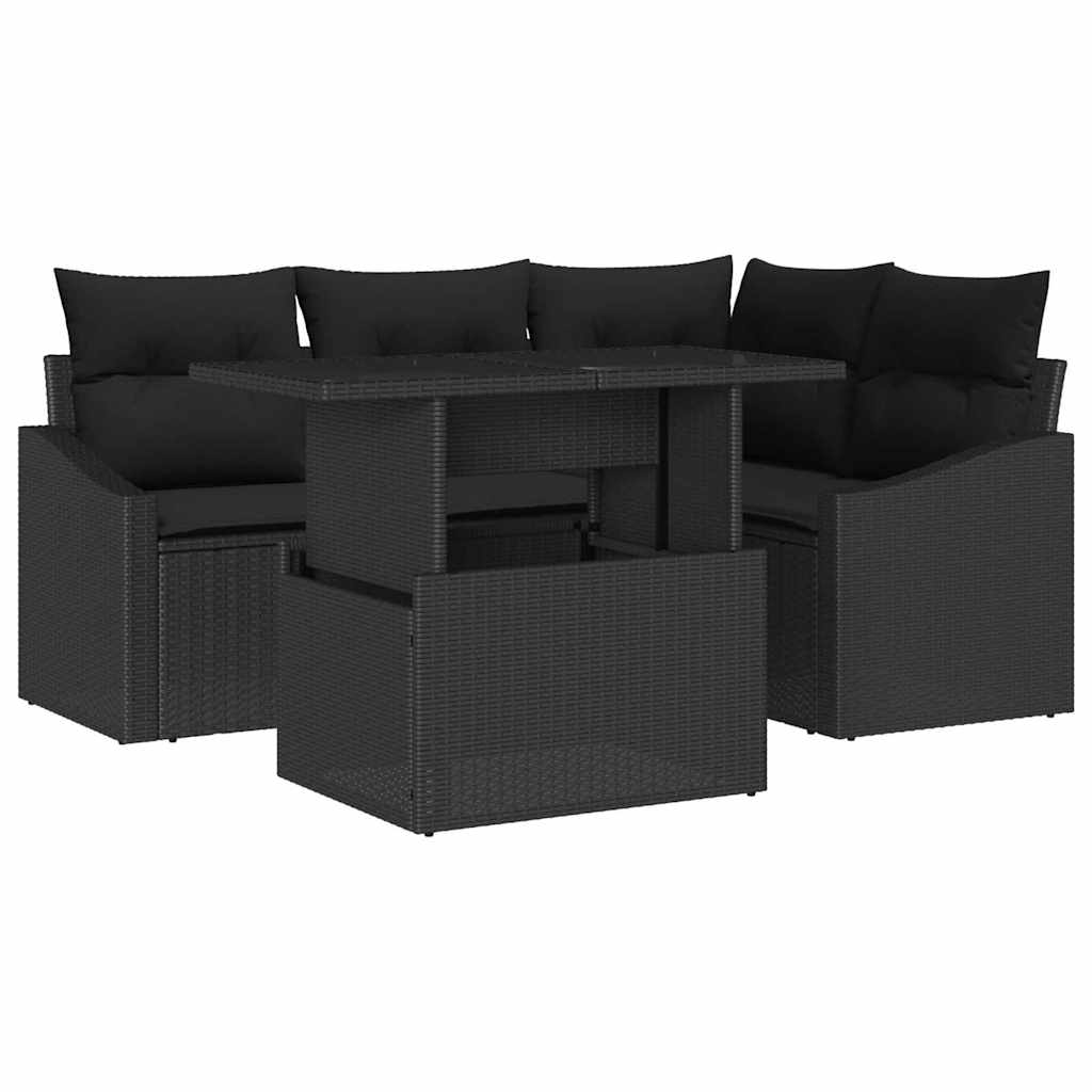Set Divano da Giardino con cuscino con archiviazione 5 pcs Nero | homemem39