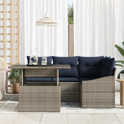 Set Divano da Giardino con cuscino 5 pcs Grigio e Blu Navy | homemem39