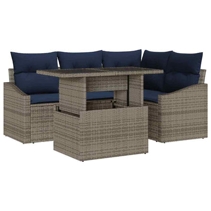 Set Divano da Giardino con cuscino 5 pcs Grigio e Blu Navy | homemem39