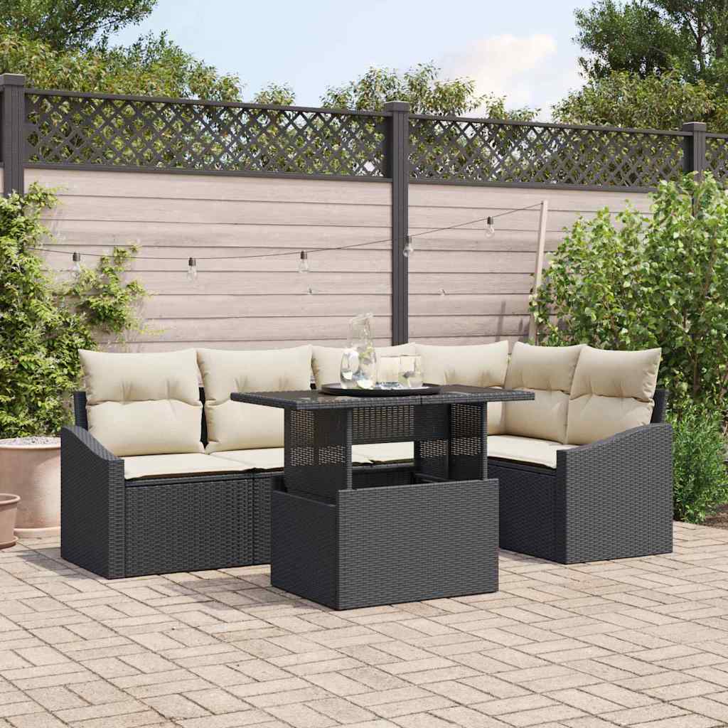 Set Divano da Giardino con cuscino 6 pcs Nero e Crema | homemem39